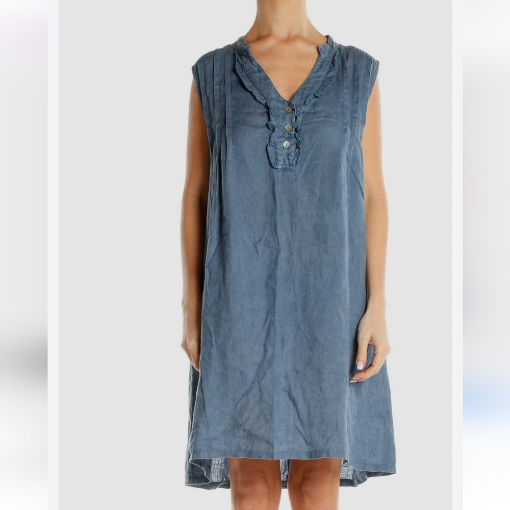 Alessia Pacini Blue Linen Sleeveless Midi Shift Dress In Size XS